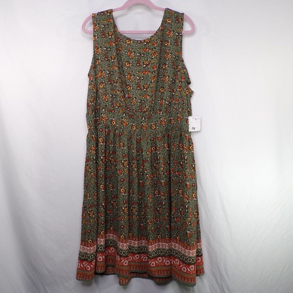 NWT Modcloth Ixia Green Floral Dress, Sz 3X